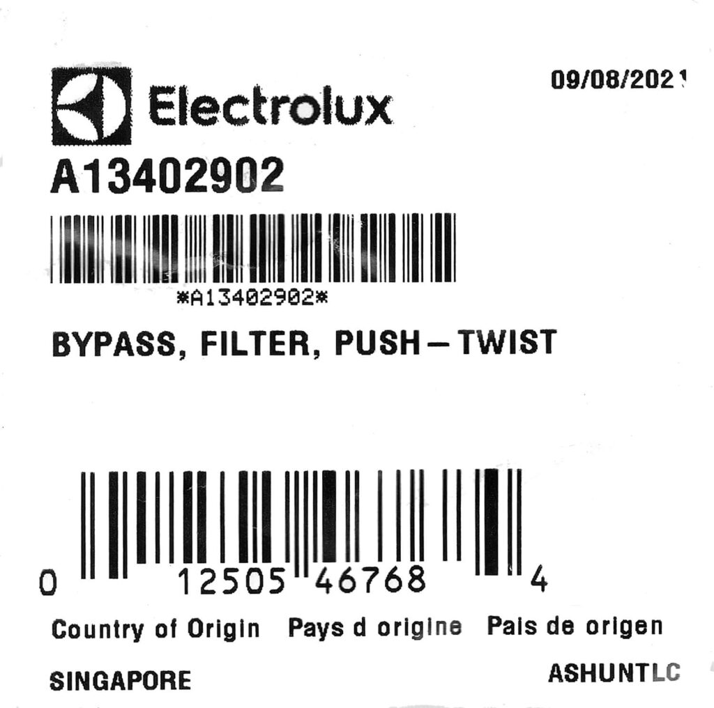 Electrolux Filter Bypass A13402902 for EPTWFU01 Zdirect